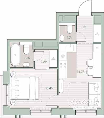 1-к квартира, 35.61 м², этаж 22/30 Москва - изображение 1