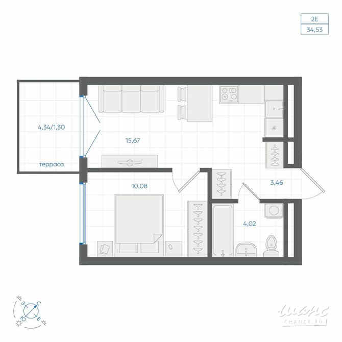 1-к квартира, 34.53 м², этаж 1/4 Екатеринбург - изображение 1
