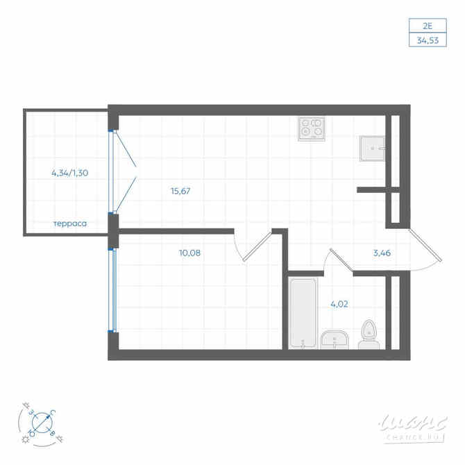 1-к квартира, 34.53 м², этаж 1/4 Екатеринбург - изображение 3