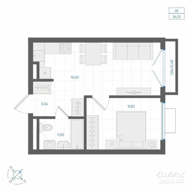 1-к квартира, 34.13 м², этаж 2/4 Екатеринбург - изображение 1