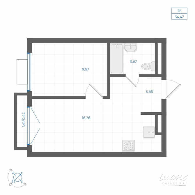1-к квартира, 34.47 м², этаж 4/4 Екатеринбург - изображение 3