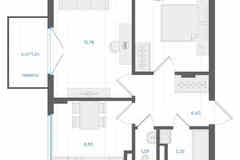 2-к квартира, 45.86 м², этаж 1/4