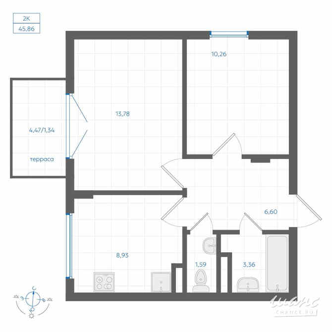 2-к квартира, 45.86 м², этаж 1/4 Екатеринбург - изображение 3