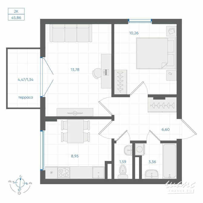 2-к квартира, 45.86 м², этаж 1/4 Екатеринбург - изображение 1