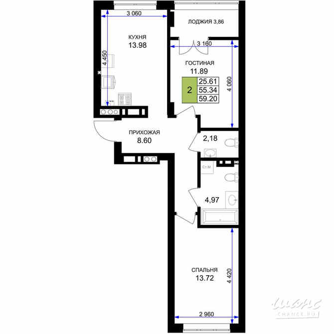 2-к квартира, 59.2 м², этаж 7/7 Гурьевск - изображение 3