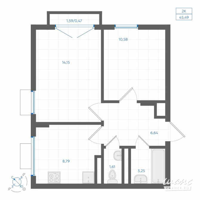 2-к квартира, 45.74 м², этаж 4/4 Екатеринбург - изображение 3