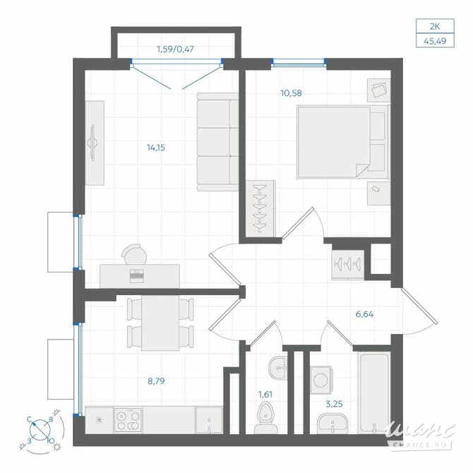 2-к квартира, 45.74 м², этаж 4/4 Екатеринбург - изображение 1