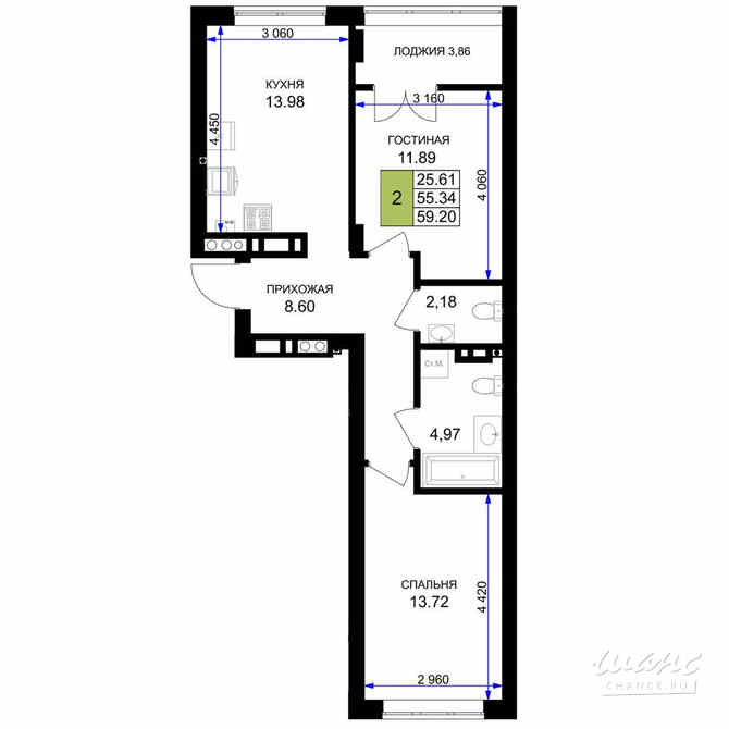 2-к квартира, 59.2 м², этаж 2/7 Гурьевск - изображение 3
