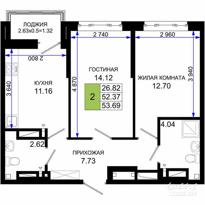 2-к квартира, 53.69 м², этаж 19/25 Ростов-на-Дону - изображение 3