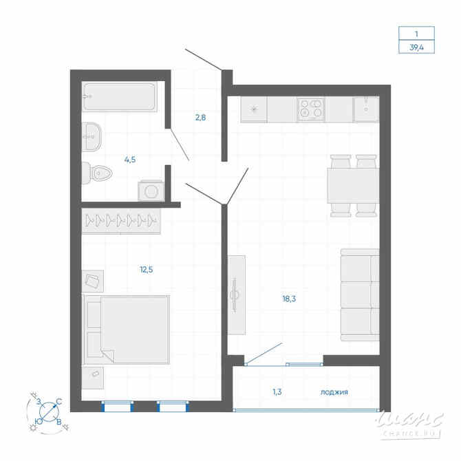 1-к квартира, 39.4 м², этаж 3/22 Екатеринбург - изображение 1