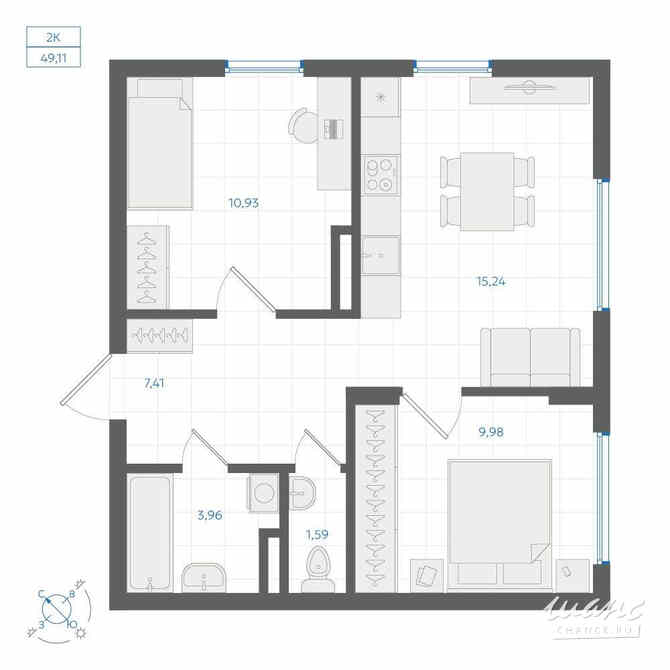 2-к квартира, 49.11 м², этаж 1/4 Екатеринбург - изображение 1