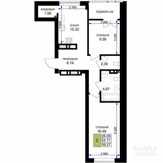2-к квартира, 59.27 м², этаж 6/7 Гурьевск - изображение 3