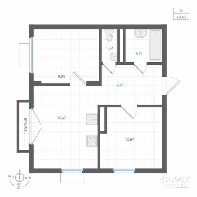 2-к квартира, 49.43 м², этаж 4/4 Екатеринбург - изображение 3