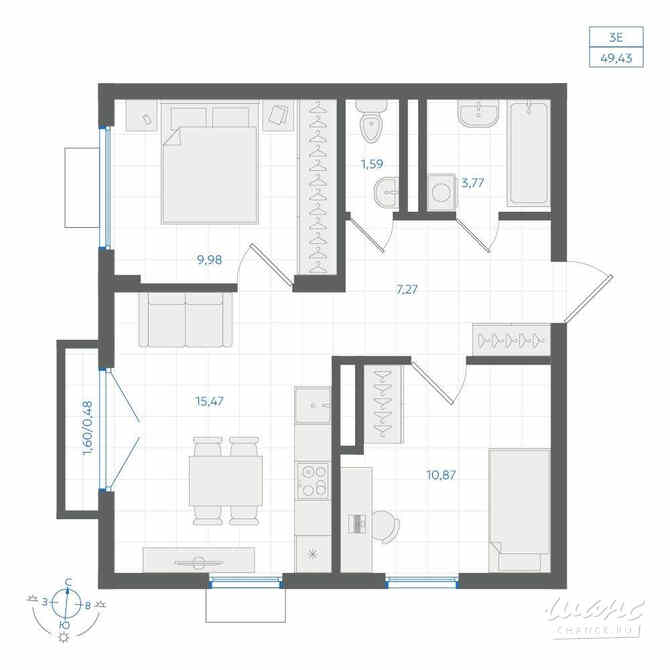 2-к квартира, 49.43 м², этаж 4/4 Екатеринбург - изображение 1