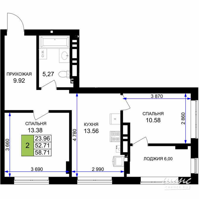 2-к квартира, 58.71 м², этаж 3/7 Гурьевск - изображение 3
