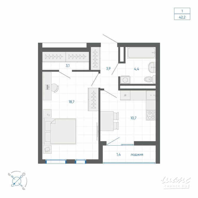 1-к квартира, 42.2 м², этаж 30/32 Екатеринбург - изображение 1