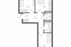2-к квартира, 51.86 м², этаж 3/4