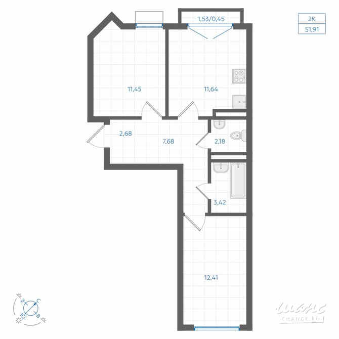 2-к квартира, 51.86 м², этаж 3/4 Екатеринбург - изображение 3