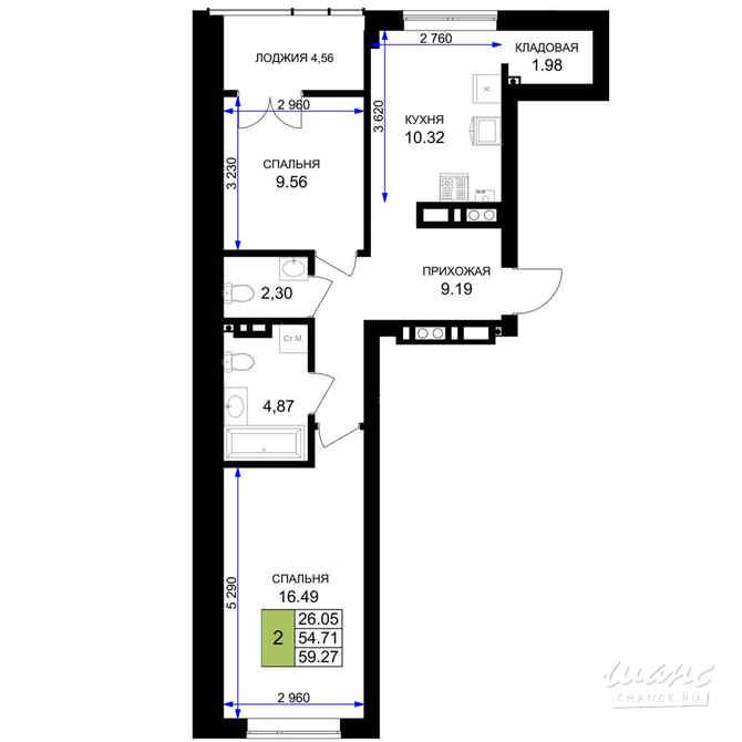 2-к квартира, 59.27 м², этаж 6/7 Гурьевск - изображение 3