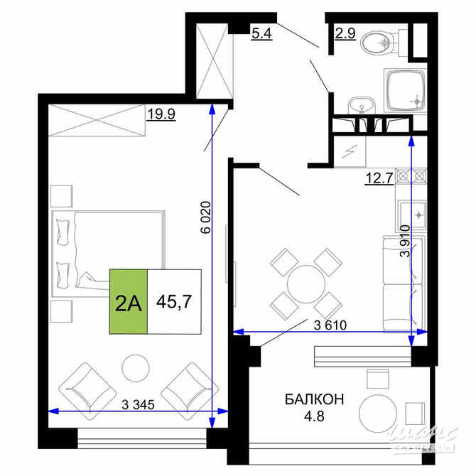 2-к квартира, 45.7 м², этаж 5/9 Анапа - изображение 3