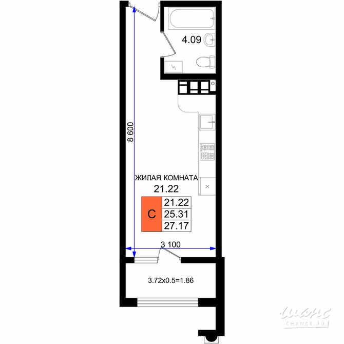 1-к квартира, 27.17 м², этаж 5/8 Новороссийск - изображение 3