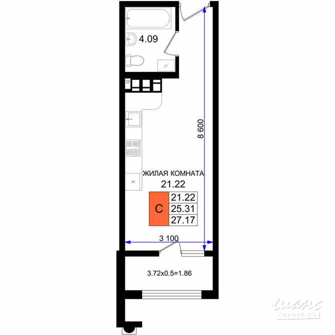 1-к квартира, 27.17 м², этаж 6/8 Новороссийск - изображение 3