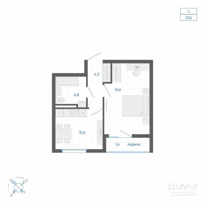 1-к квартира, 37.6 м², этаж 10/10 Екатеринбург - изображение 1