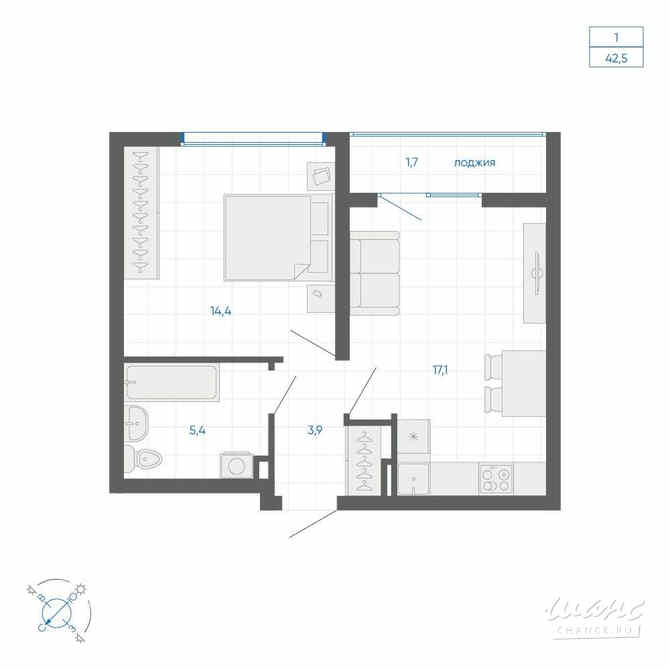 1-к квартира, 43.1 м², этаж 10/32 Екатеринбург - изображение 1
