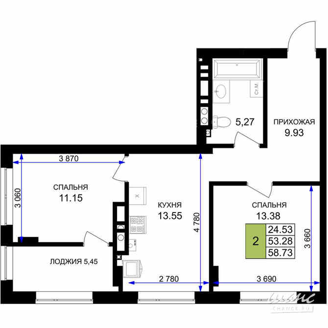 2-к квартира, 58.73 м², этаж 7/7 Гурьевск - изображение 3