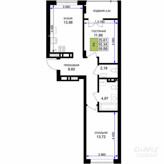 2-к квартира, 59.88 м², этаж 6/7 Гурьевск - изображение 3