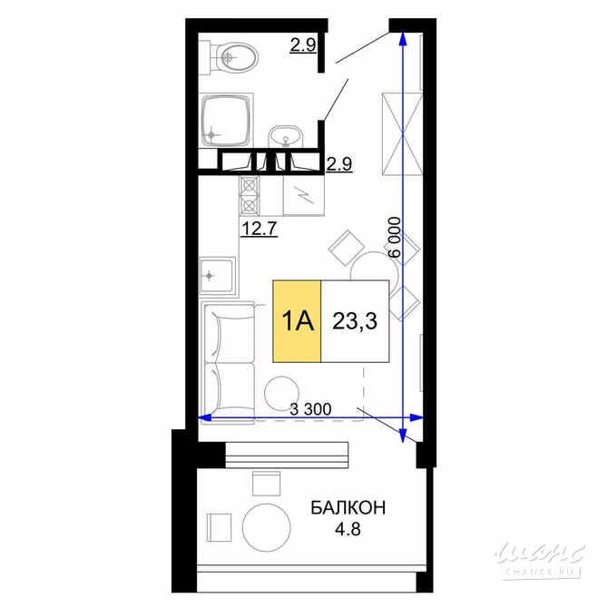 1-к квартира, 23.3 м², этаж 2/9 Анапа - изображение 3