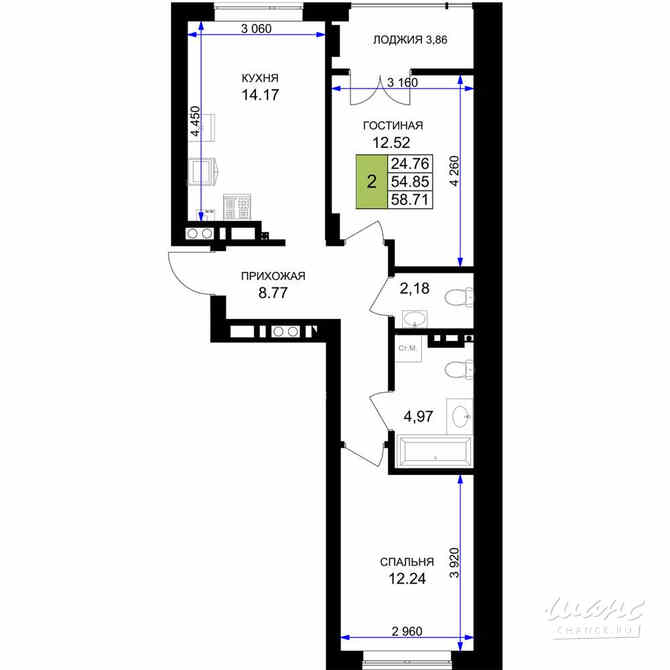2-к квартира, 58.71 м², этаж 5/7 Гурьевск - изображение 3