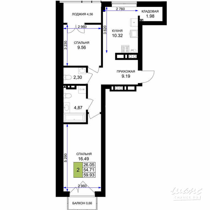 2-к квартира, 59.93 м², этаж 5/7 Гурьевск - изображение 3