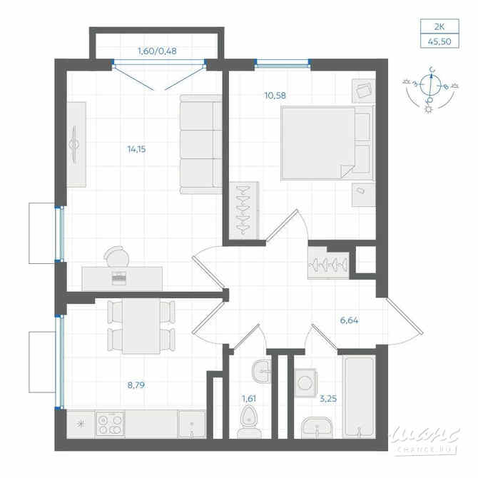 2-к квартира, 45.5 м², этаж 2/4 Екатеринбург - изображение 1