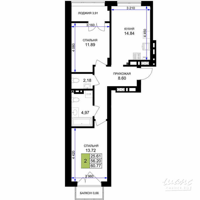 2-к квартира, 60.77 м², этаж 4/7 Гурьевск - изображение 3