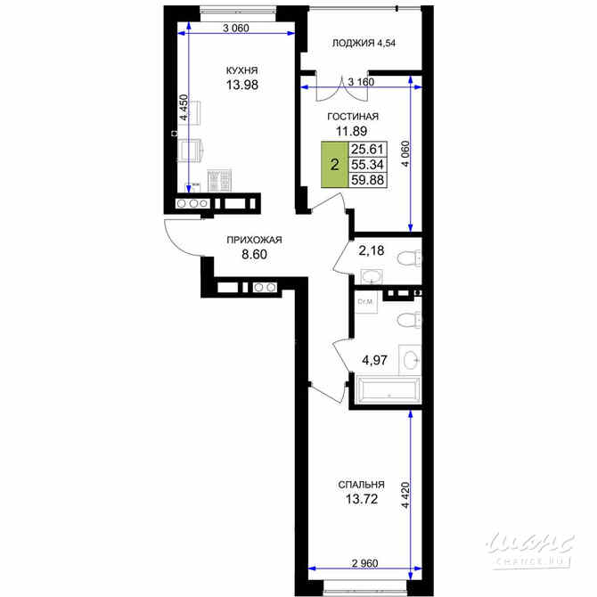2-к квартира, 59.88 м², этаж 3/7 Гурьевск - изображение 3