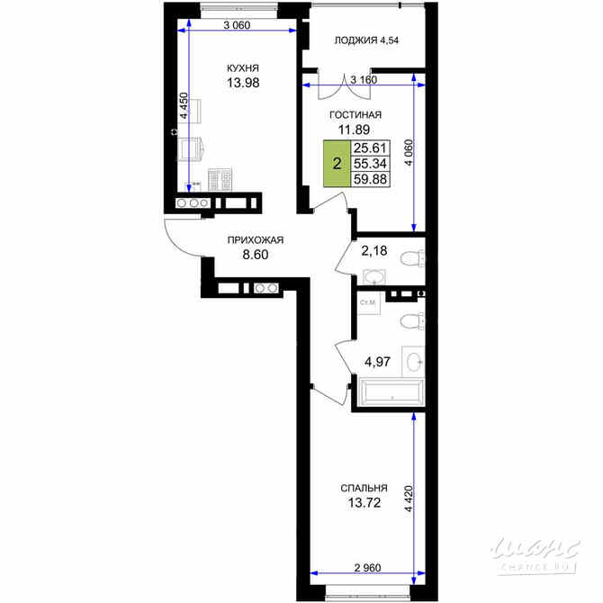 2-к квартира, 59.88 м², этаж 4/7 Гурьевск - изображение 3