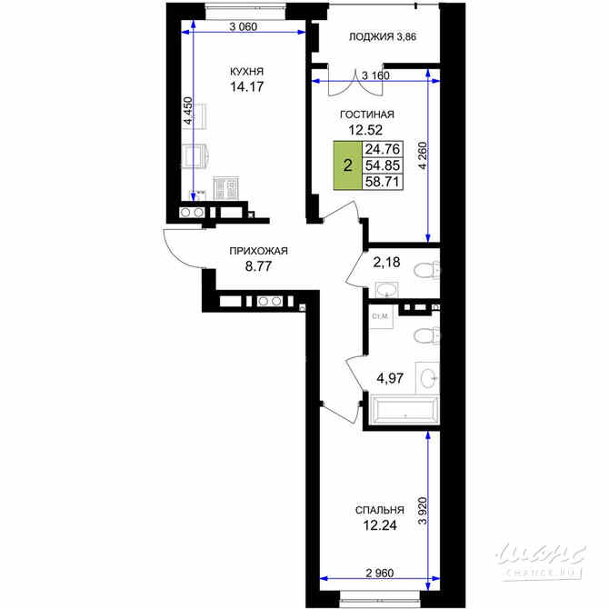 2-к квартира, 58.71 м², этаж 7/7 Гурьевск - изображение 3