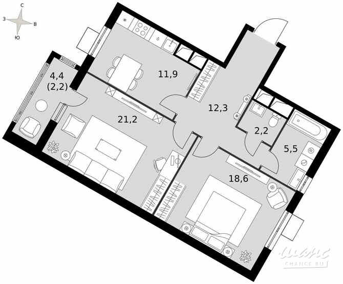 2-к квартира, 74 м², этаж 7/16 Москва - изображение 2
