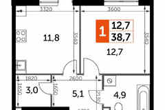 1-к квартира, 38.6 м², этаж 5/17