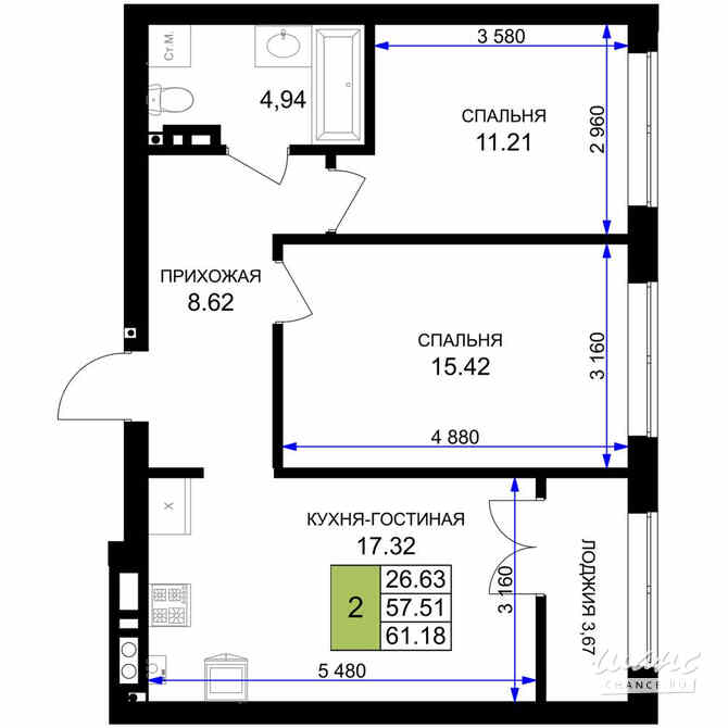 2-к квартира, 61.18 м², этаж 3/7 Гурьевск - изображение 3