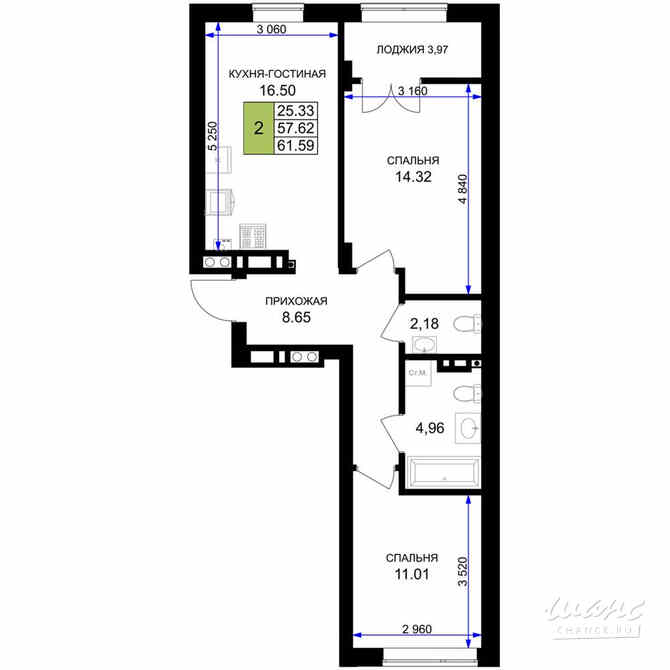 2-к квартира, 61.59 м², этаж 2/7 Гурьевск - изображение 3