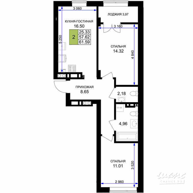 2-к квартира, 61.59 м², этаж 4/7 Гурьевск - изображение 3