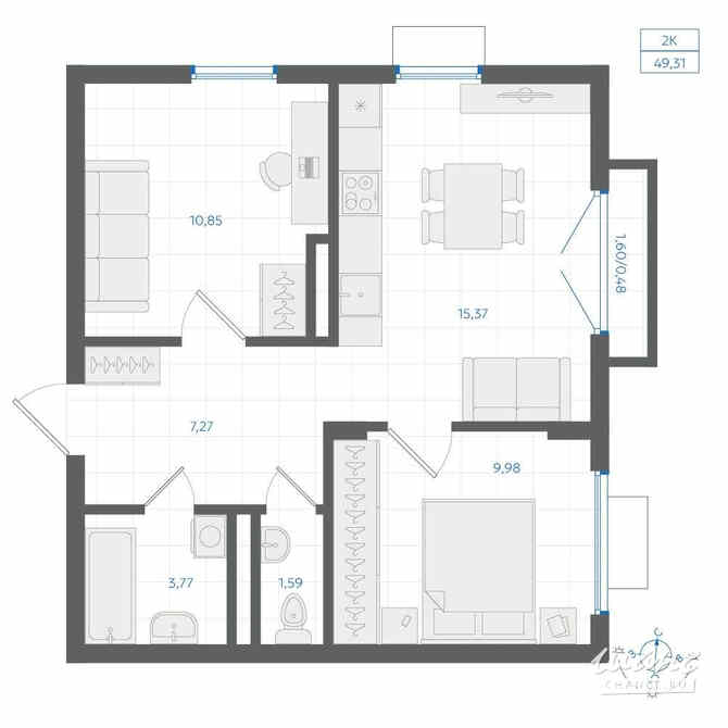 2-к квартира, 49.31 м², этаж 2/4 Екатеринбург - изображение 1