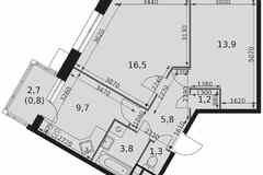 2-к квартира, 54.4 м², этаж 6/22
