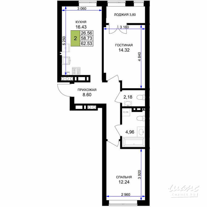2-к квартира, 62.53 м², этаж 4/7 Гурьевск - изображение 3