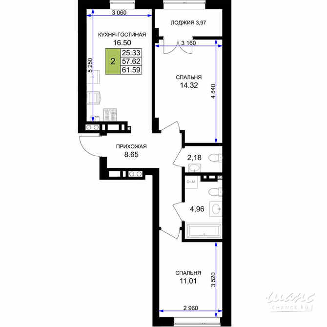 2-к квартира, 61.59 м², этаж 7/7 Гурьевск - изображение 3