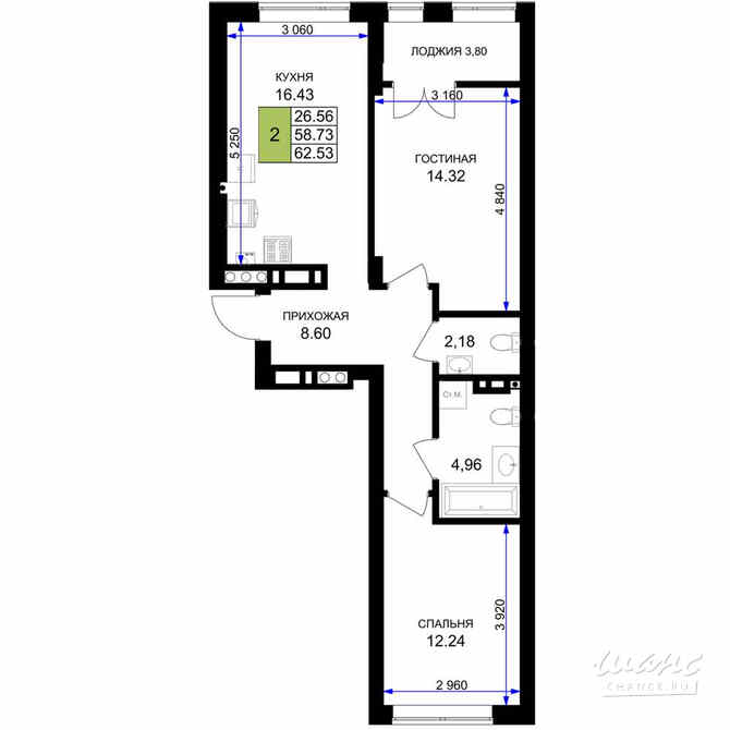 2-к квартира, 62.53 м², этаж 2/7 Гурьевск - изображение 3