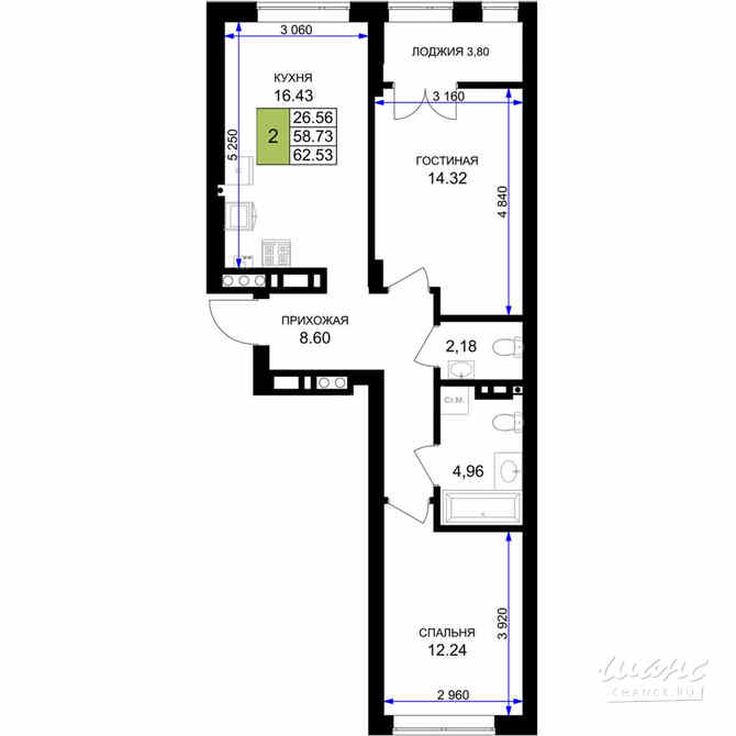 2-к квартира, 62.53 м², этаж 3/7 Гурьевск - изображение 3