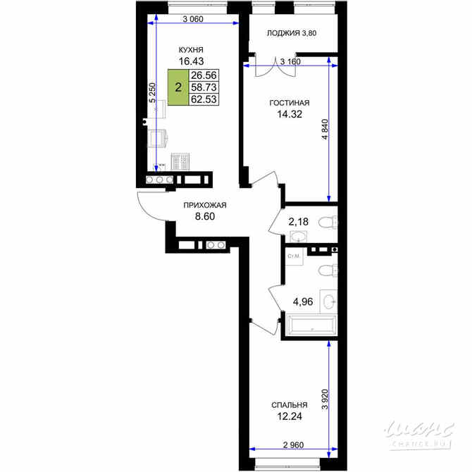 2-к квартира, 62.53 м², этаж 5/7 Гурьевск - изображение 3